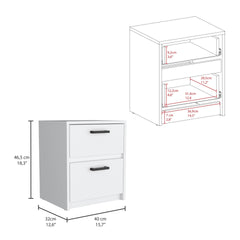 Trivor 2 Drawers Nightstand , End Table, Side Table Metal Handles -White