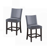 Counter Height Chairs Set of 2, Gray Fabric Upholstered Wooden Footrest Contemporary Dining Furniture Padded Seat Back