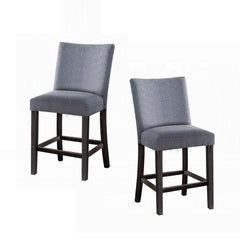 Counter Height Chairs Set of 2, Gray Fabric Upholstered Wooden Footrest Contemporary Dining Furniture Padded Seat Back