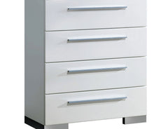Contemporary Style 1pc Chest Five English Dovetail Drawers Chrome Handle And Feet Metal Ball Bearing Glides High Gloss Coating Glossy White Finish