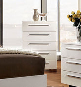 Contemporary Style 1pc Chest Five English Dovetail Drawers Chrome Handle And Feet Metal Ball Bearing Glides High Gloss Coating Glossy White Finish