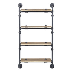 Oak and Sandy Black Rectangle 4-tier Wall Shelf
