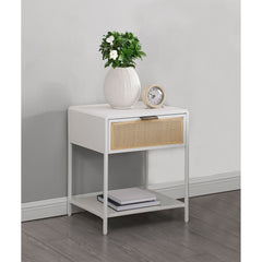 Duncan White 1-drawer Radio Weave Cane Metal Bedside Table