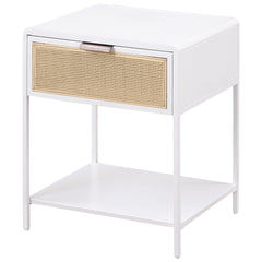 Duncan White 1-drawer Radio Weave Cane Metal Bedside Table