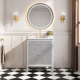 Fully Assembled 30'' Grey Freestanding Single Sink Bathroom Vanity with 2 Handle Sets and Engineered Marble Top