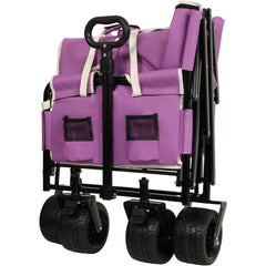 3-in-1 Folding Wagon Cart with Bench Seat & Storage, patent protection - Includes 1 ice pack, 500lbs Heavy-Duty, 180L Capacity All-Terrain Wheels for Camping, Beach, Sports, Garden, purple