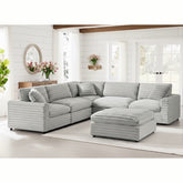 Jenny 6-piece Modular Sectional in Ultra Plush Gray Polyester Cord-Like Fabric