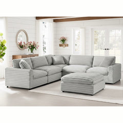 Jenny 6-piece Modular Sectional in Ultra Plush Gray Polyester Cord-Like Fabric