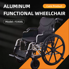 Aluminum Alloy Transport Wheelchair. 18" Seats. With front and Rear Locking Hand Brakes. 24" Quick Remove Rear Wheel.Bright Silver