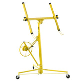 16 FT Drywall Lift Panel Rolling Hoist Jack Lifter Sheetrock, Drywall Lifting Construction Tools Caster Wheel with Adjustable Telescopic Arm, 16"-Yellow