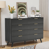 8 Drawer Dresser for Bedroom, Fluted Wooden Chest of Drawers for Children's Room, Nursery, Entrance, Black, 47.2"W x 15"D x 35.4"H