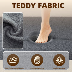 Modern Floor Sofa with 2 Pillows,Convertible Teddy Fabric Foam-Filled Sleeper Sofa Bed,15" Twin Size Folding Mattress for Living Room,Guest Bed,Playroom,no assembly required,Dark Grey