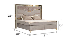 Omari Modern Style 4 Pc Queen Upholstered Bedroom Set Made with Wood and Gold Accents in Beige (NJ Inventory)