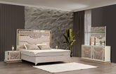 Omari Modern Style 4 Pc Queen Upholstered Bedroom Set Made with Wood and Gold Accents in Beige (NJ Inventory)