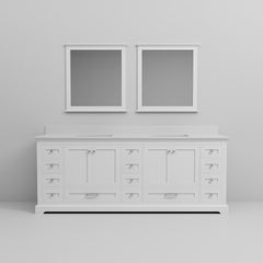 White Double Bath Vanity 84 in. W x 22 in. D, White Quartz Top, and 34 in. Mirrors