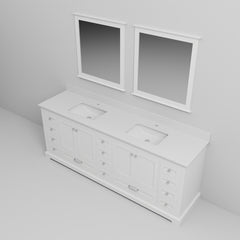 White Double Bath Vanity 84 in. W x 22 in. D, White Quartz Top, and 34 in. Mirrors