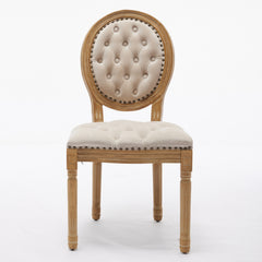 French Style Solid Wood Frame Antique Painting,Hand-pulled buckle decoration Velvet artificial leather Dining Chair with Nailhead Trim ,Wood Legs,Steel Spring inner,Set of 2,Beige,SW1739BG