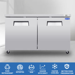 ORIKOOL 60" Commercial Under Counter Freezer 2 Door 18.5 Cu.ft Undercounter Work Top Freezers ETL Approved