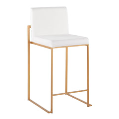 Fuji Contemporary High Back Counter Stool in Gold Steel and White Velvet by LumiSource - Set of 2