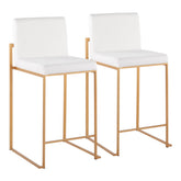 Fuji Contemporary High Back Counter Stool in Gold Steel and White Velvet by LumiSource - Set of 2