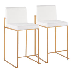 Fuji Contemporary High Back Counter Stool in Gold Steel and White Velvet by LumiSource - Set of 2