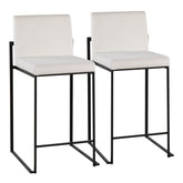 Fuji Contemporary High Back Counter Stool in Black Steel and White Velvet by LumiSource - Set of 2