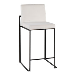 Fuji Contemporary High Back Counter Stool in Black Steel and White Velvet by LumiSource - Set of 2