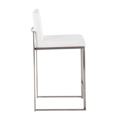 Fuji Contemporary High Back Counter Stool in Stainless Steel and White Velvet by LumiSource - Set of 2
