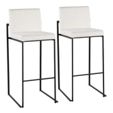 Fuji Contemporary High Back Barstool in Black Steel and White Velvet by LumiSource - Set of 2