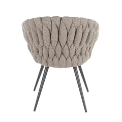 Braided Matisse Contemporary Chair in Black Metal with Grey Faux Leather and Grey Fabric by LumiSource