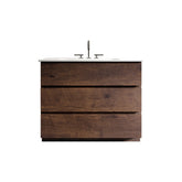 TIA 36" Walnut Bathroom Vanity with Sink with 3 Faucet Holes, Large Storage Freestanding Bathroom Vanity for Modern Bathroom, One-Piece White Sink Basin without Drain and Faucet, Pre-assembled