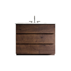TIA 36" Walnut Bathroom Vanity with Sink with 3 Faucet Holes, Large Storage Freestanding Bathroom Vanity for Modern Bathroom, One-Piece White Sink Basin without Drain and Faucet, Pre-assembled