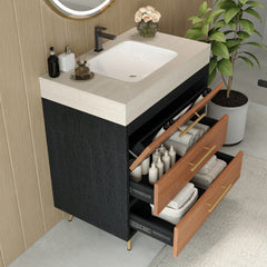 Modern Free-Standing Bathroom Vanity with Ceramic Vessel Sink & Durable Sintered Stone Top