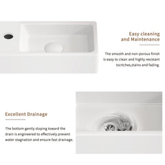 Wall-Mounted Ceramic Bathroom Sink 14.57" x 7.09" x 3.54" - White Porcelain Vessel Basin with Silver Color Faucet & Drain, Space-Saving Design for Small Bathroom, Powder Room(H8315-SET)