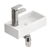 Wall-Mounted Ceramic Bathroom Sink 14.57" x 7.09" x 3.54" - White Porcelain Vessel Basin with Silver Color Faucet & Drain, Space-Saving Design for Small Bathroom, Powder Room(H8315-SET)
