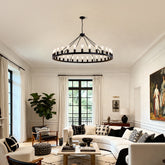 64 Inch Matte Black Wagon Wheel Chandelier With 30-Lights (No Bulbs)-E26