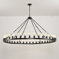 64 Inch Matte Black Wagon Wheel Chandelier With 30-Lights (No Bulbs)-E26