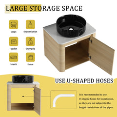 24'' Wall-Mounted Bathroom Vanity With Ceramic Art Sink & 1-Soft-Close Door, KD-Packing, Plywood