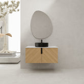 36" Bathroom Vanity With Top Ceramic Art Sink and Artificial Stone Slab, 2-Soft Close Door, Wall-Mounted Mounting Design, Plywood (KD-Packing)