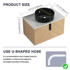 30" Bathroom Vanity With Top Ceramic Art Sink and Artificial Stone Slab, 2-Soft Close Door, Wall-Mounted Mounting Design, Plywood (KD-Packing)