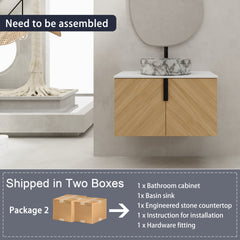30" Bathroom Vanity With Top Ceramic Art Sink and Artificial Stone Slab, 2-Soft Close Door, Wall-Mounted Mounting Design, Plywood (KD-Packing)
