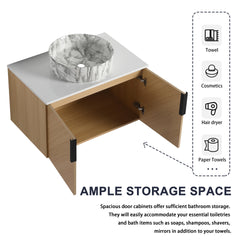 30" Bathroom Vanity With Top Ceramic Art Sink and Artificial Stone Slab, 2-Soft Close Door, Wall-Mounted Mounting Design, Plywood (KD-Packing)