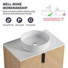 30" Bathroom Vanity With Top Ceramic Art Sink and Artificial Stone Slab, 2-Soft Close Door, Wall-Mounted Mounting Design, Plywood (KD-Packing)