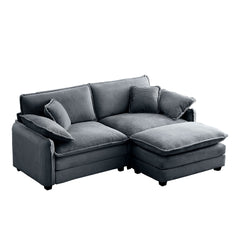Two-Seater Sofa with One Footrest, L-Shaped 2-Seater Sofa with Ottoman for Small Living Spaces,Grey Corduroy