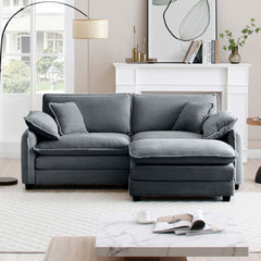 Two-Seater Sofa with One Footrest, L-Shaped 2-Seater Sofa with Ottoman for Small Living Spaces,Grey Corduroy