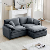 Two-Seater Sofa with One Footrest, L-Shaped 2-Seater Sofa with Ottoman for Small Living Spaces,Grey Corduroy
