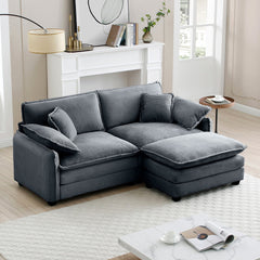 Two-Seater Sofa with One Footrest, L-Shaped 2-Seater Sofa with Ottoman for Small Living Spaces,Grey Corduroy