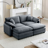 Two-Seater Theater Sofa with 2 Footrest, 2-Seater Sofa with Ottoman for Small Living Spaces,Grey Corduroy