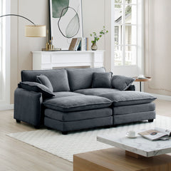 Two-Seater Theater Sofa with 2 Footrest, 2-Seater Sofa with Ottoman for Small Living Spaces,Grey Corduroy