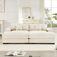 82.6" Oversized Cloud Modular Sectional Couch, Soft Corduroy Fabric With An Ottoman,Deep Seat Wide Armrests, Ergonomic Design Easy Assembly, Soft Corduroy,For Living Rooms Lounges, Cream